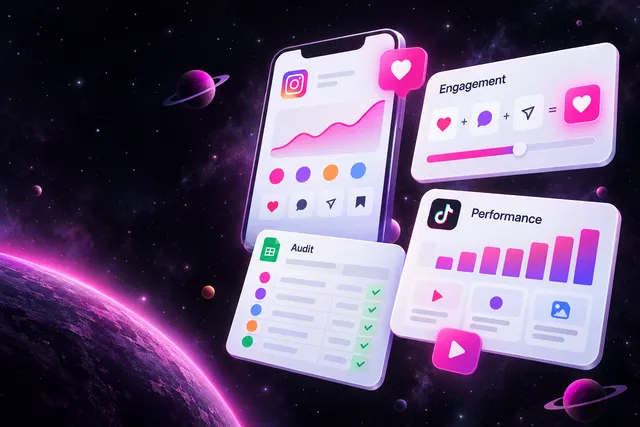 Instagram engagement calculator dashboard and content report cards