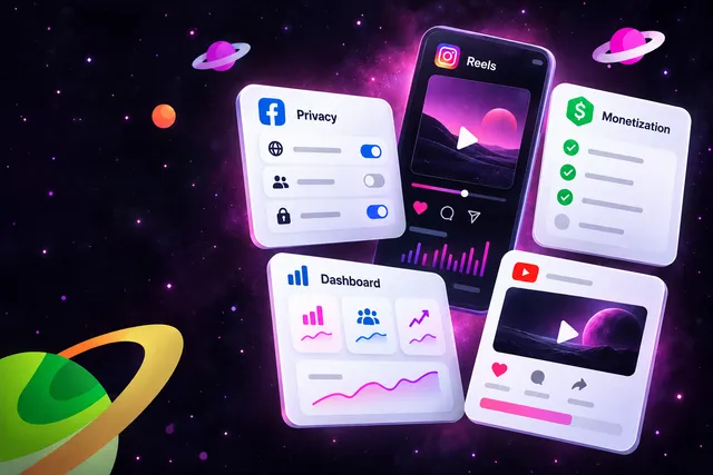 Facebook profile privacy and creator insights dashboard collage