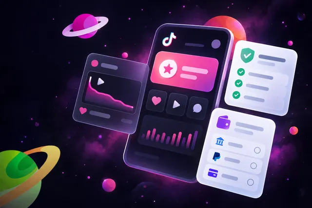 Mobile creator dashboard mockups showing a rewards balance card, eligibility checklist, retention chart and payout options